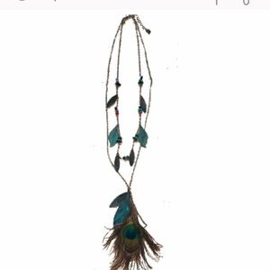 Boho Peacock Feather Necklace! One of a kind conversation piece!
